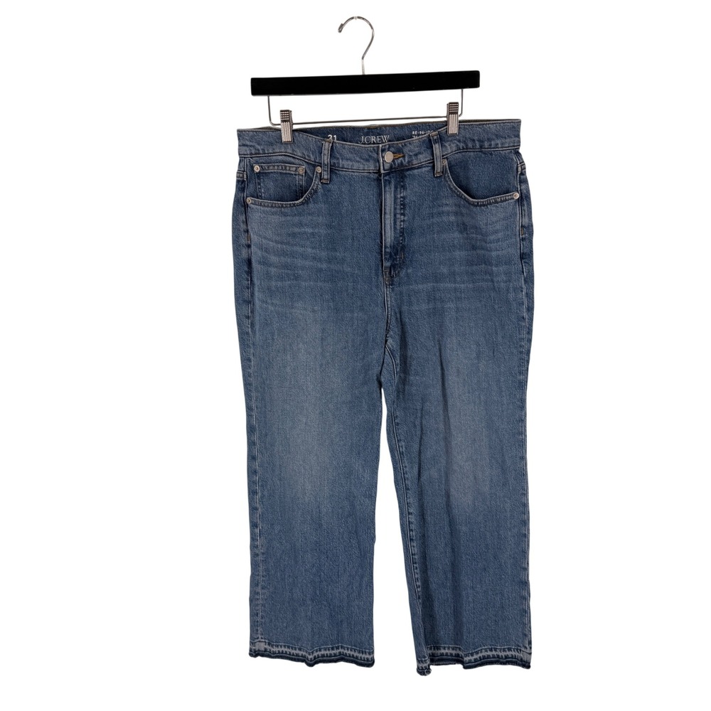 J.Crew '96 Kick Out Jeans Blue 31 High Rise Raw Hem Crop Flare Everyday Classic